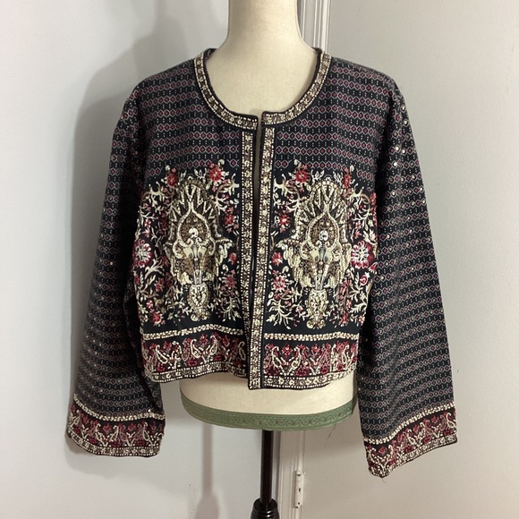 NWOT Y2K SOFT SURROUNDINGS 2X BOHO MANDALA BOLERO JACKET FESTIVE BEADED SEQUINS - Picture 1 of 14